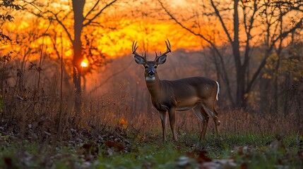 Silhouetted Deer at Sunset