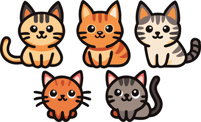 Fototapeta premium Five Adorable Cartoon Cats In Different Colors
