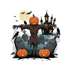 Fototapeta premium Creepy Halloween Vector Haunted House and Spooky Webs