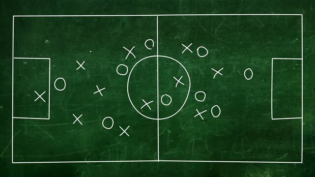 Soccer strategy animation over chalkboard. Whiteboard Soccer