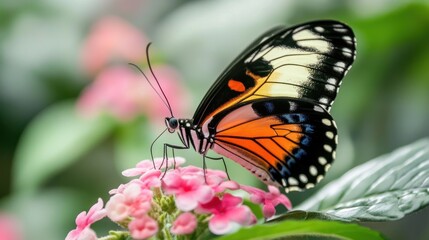 Fototapeta premium Closeup of a Butterfly on Pink Flowers