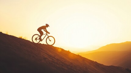 breathtaking silhouette of a cyclist ascending a hill