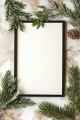 クリスマスの装飾品で飾られたフレームと白紙のコピースペース