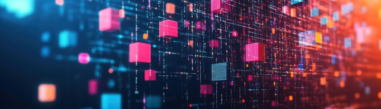 Data blocks descending in a chaotic but structured digital rain