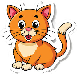 Cute Orange Kitten Cartoon Sticker Illustration