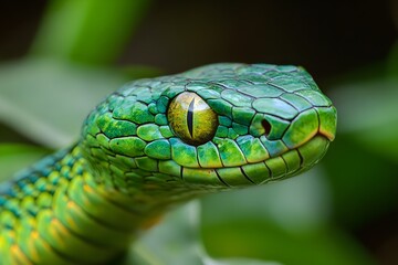 Fototapeta premium Vivid Green Snake in the Jungle