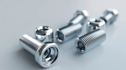 Minimalist 3D Rendering of Chrome Fasteners and Sockets
