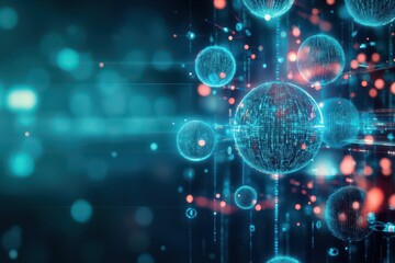 Obraz premium Floating abstract orbs emitting streams of data in an infinite loop