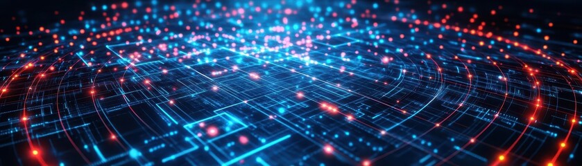 Obraz premium Futuristic abstract matrix made of glowing dots and lines