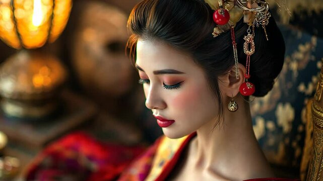 close up portrait of a pretty Chinese princess at palace, ancient Chinese fictional Wuxia characters