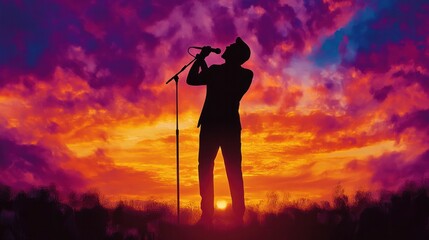 striking silhouette of a male singer passionately performing,