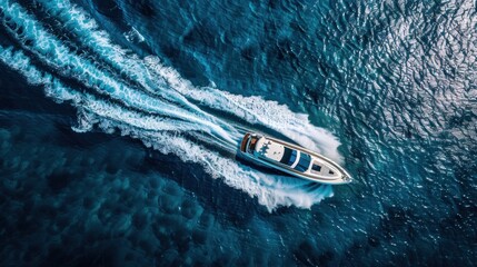 Naklejka premium Luxury Yacht Speeding Through Turquoise Waters