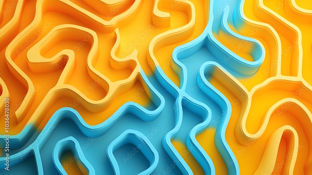 Aufkleber abstract folded paper effect. bright colorful yellow background. maze made of paper. 3d rendering.