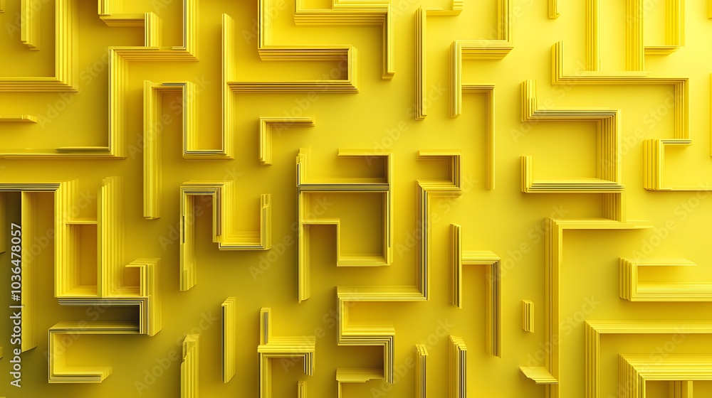 Aufkleber abstract folded paper effect. bright colorful yellow background. maze made of paper. 3d rendering.