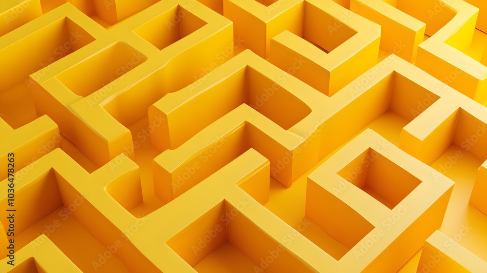 Aufkleber abstract folded paper effect. bright colorful yellow background. maze made of paper. 3d rendering.