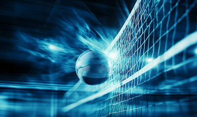 Dynamic Volleyball Action with Neon Lights and Abstract Geometric Patterns for Futuristic Sports Branding