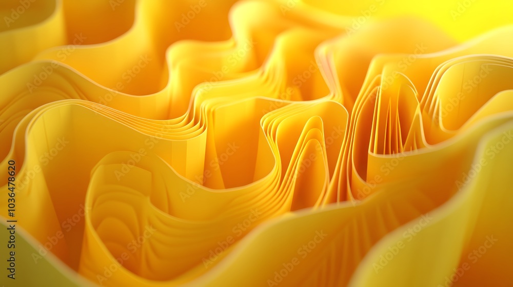 Poster abstract folded paper effect. bright colorful yellow background. maze made of paper. 3d rendering.