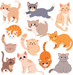 Cute Cartoon Cats Collection Diverse Poses