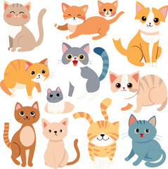 Cute Cartoon Cats in Various Poses