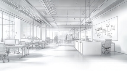 Obraz premium A modern office with line drawings.