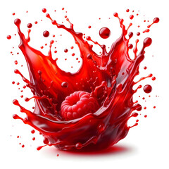 Vibrant and energetic splash of a red liquid similar to red berry jam, syrup, juice or punch, cut out