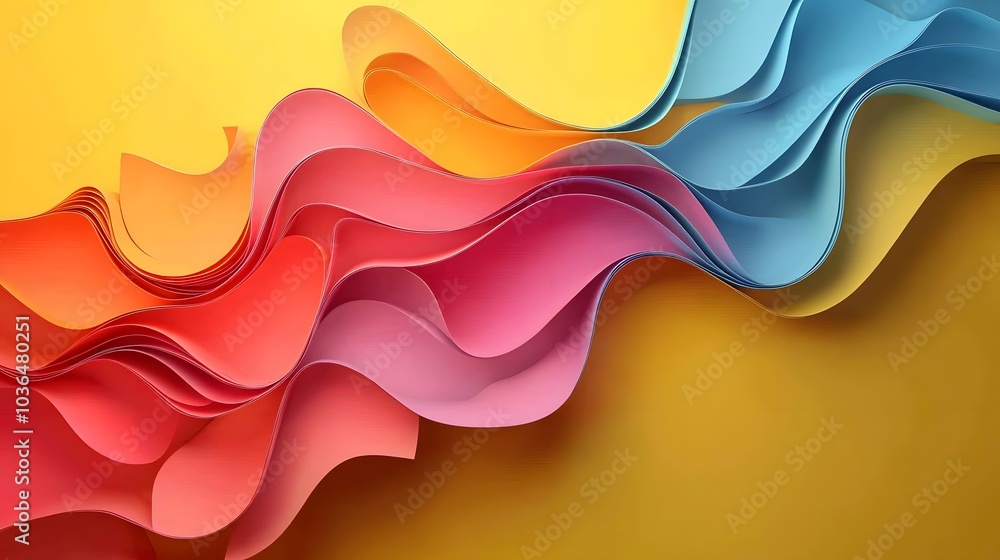 Poster abstract folded paper effect. bright colorful yellow background. maze made of paper. 3d rendering.
