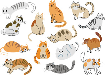 Fototapeta premium Cute Cartoon Cats Collection With Different Poses