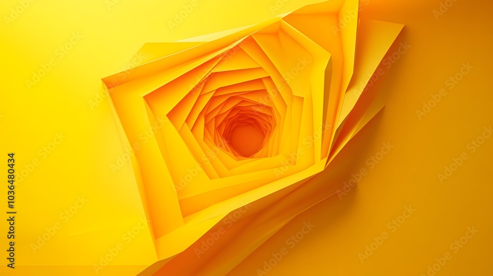 Poster abstract folded paper effect. bright colorful yellow background. maze made of paper. 3d rendering.
