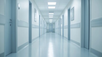 Empty operating room with clean white walls, various medical machines