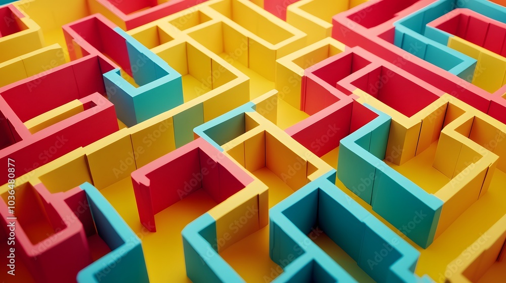 Poster abstract folded paper effect. bright colorful yellow background. maze made of paper. 3d rendering.