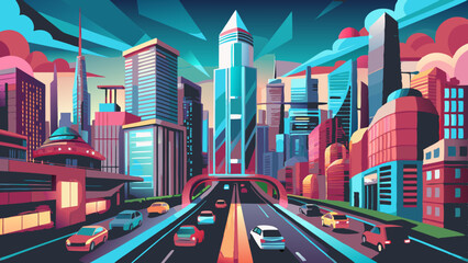 Naklejka premium the scene is a colorful and vibrant cityscape