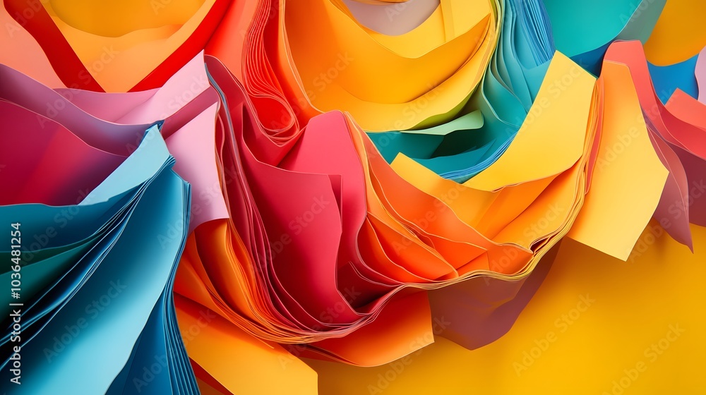 Poster abstract folded paper effect. bright colorful yellow background. maze made of paper. 3d rendering.