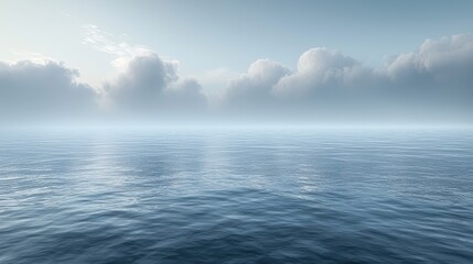 Obraz premium Calm ocean waters reflect clouds during early morning light with a peaceful atmosphere on the horizon