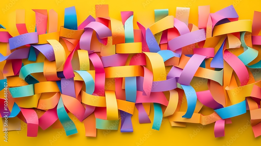 Poster abstract folded paper effect. bright colorful yellow background. maze made of paper. 3d rendering.