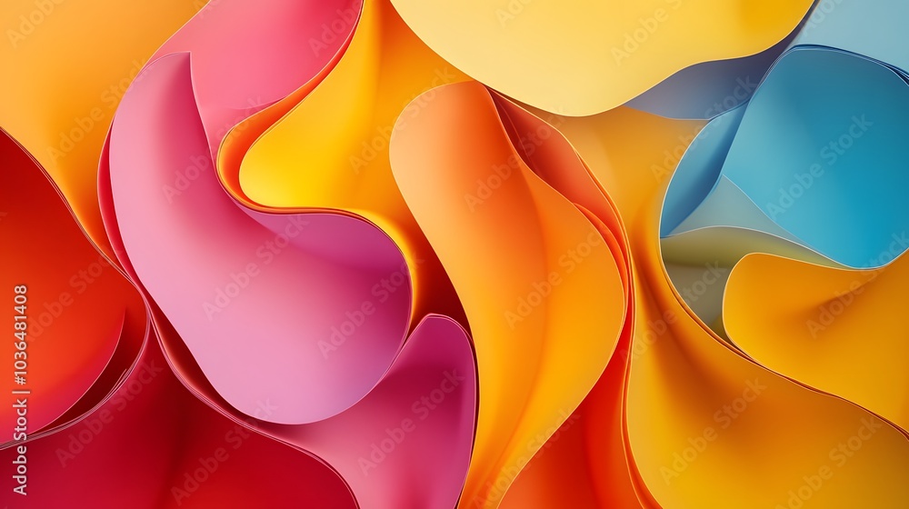 Aufkleber Abstract folded paper effect. Bright colorful yellow background. Maze made of paper. 3d rendering. 