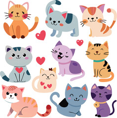 Cute Cartoon Cats Collection Happy Animal Design