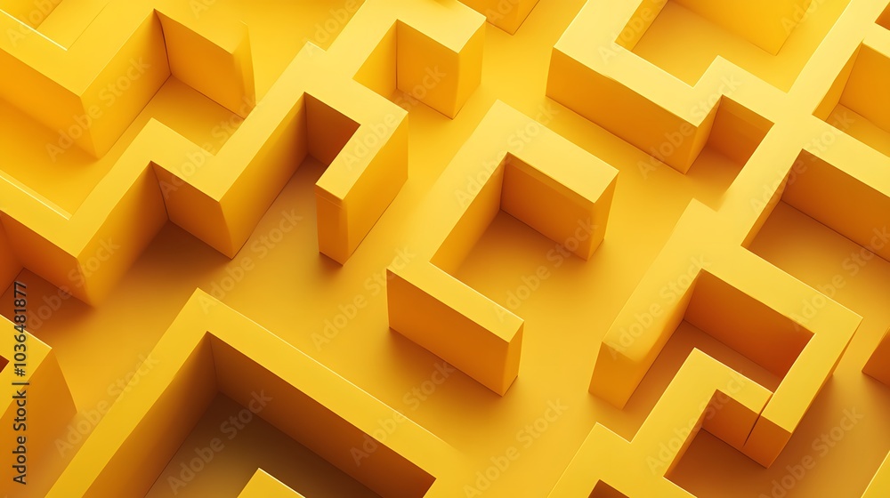 Poster abstract folded paper effect. bright colorful yellow background. maze made of paper. 3d rendering.