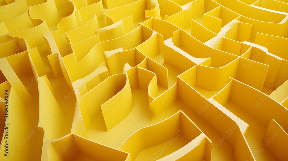 Poster abstract folded paper effect. bright colorful yellow background. maze made of paper. 3d rendering.