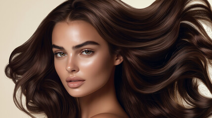 Fototapeta premium Woman with long, glossy hair looking confidently at the camera