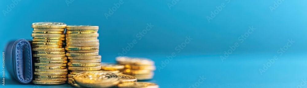 Aufkleber Shiny gold coins in a wallet flat design front view personal finance theme water color Complementary Color Scheme