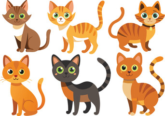 Cute Cartoon Cats with Different Poses and Colors