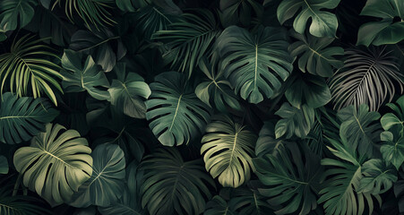 Fototapeta premium abstract green leaf texture, tropical leaf foliage nature dark green background 