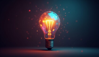 A light bulb is lit up and surrounded by a blurry background