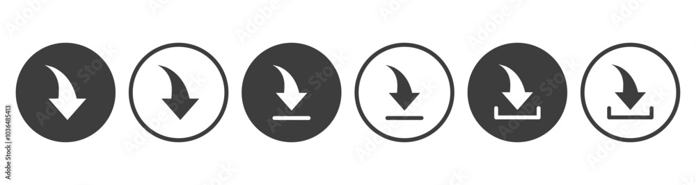 Poster round download buttons icon collection. set of download arrow icons for web user interface