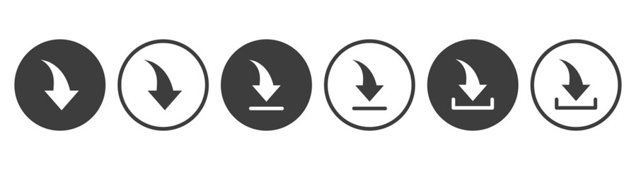 Round download buttons icon collection. Set of download arrow icons for web user interface