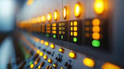 Control Room with Digital Interfaces and Illuminated Buttons, 3D illustration