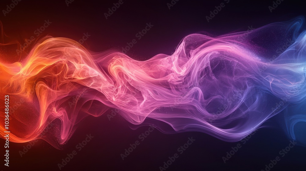 Poster colorful swirling smoke creating a mesmerizing abstract pattern on a dark background in vibrant hues