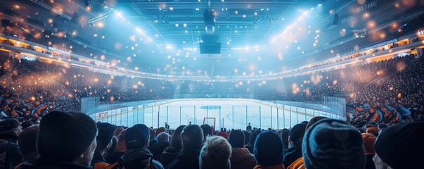 Spectators viewing ice hockey matches, sports, excitement