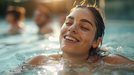 Tourists enjoying thermal baths, relaxation, wellness