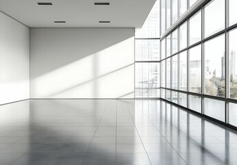 Fototapeta premium Bright Empty Room with Large Windows and Modern Design